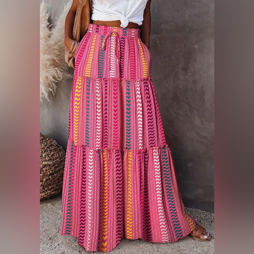 Boho High Waist Pleated Ruffle Skirt Size Small - Picture 1 of 10